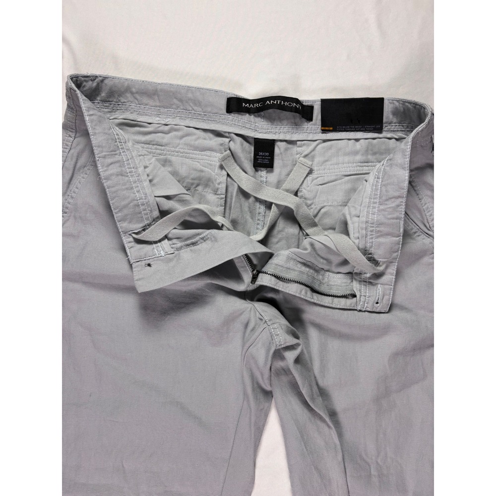 NWT Linen Blend Marc Anthony Slim Fit Trousers 36x30 Gray Summer Pants Vacation - Picture 5 of 7